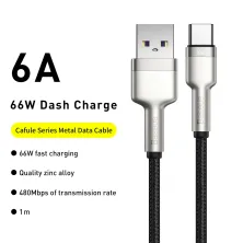 Кабель Baseus Cafule Metal Data Cable USB to Type-C 66W 11V 6A 1m Чорний