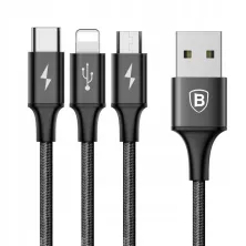 Кабель Baseus Rapid Series Cable 3-in-1 Fast Charging Data Cable USB to Lightning+Type-C+MicroUSB 3А 1.2m Чорний