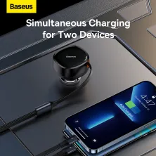 Автомобильное зарядное устройство Baseus Enjoyment Retractable 30W c встроенным кабелем 2-in-1 Type-C и Lightning 0.75м Черный
