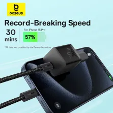 Сетевое зарядное устройство Baseus GaN5 Mini Fast Charger 1C PD3.0 30W Type-C 3A + кабель Baseus Type-C to Type-C 100W 20V/5A 1м Черный