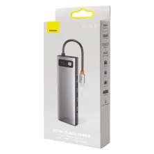 USB-хаб Baseus 11in1 Metal Gleam 11-Port Type-C HUB Adapter Type-C to USB3.0*3, Type-C(PD)*1, 4KHDMI*2, VGA, RJ45, AUX, TF, SD Сірий