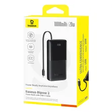 УМБ Baseus Bipow 2 with USB-C Cable 10000mAh 20W с технологией QC3.0+PD3.0 и Type-C кабелем 20W Черный