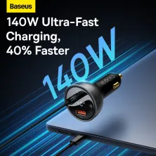 Автомобільний зарядний пристрій Baseus Digital Display PD 3.1 Dual Fast Charger Car Charger 140W USB+Type-C + Кабель Type-C to Type-C 240W 1м Чорний