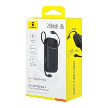 УМБ Baseus Qpow2 Dual-Cable 20000mAh 30W з технологією QC3.0+PD3.0 и 2*Type-C 30W кабелем Чорний