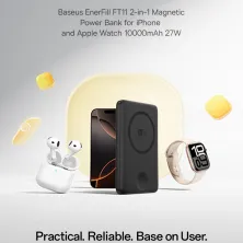 УМБ Baseus EnerFill FT11 Qi Magnetic 10000mAh 27W с зарядкой для Apple Watch и функцией MagSafe и Qi 15W Черный