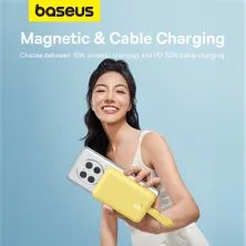 УМБ Baseus Magnetic Mini Wireless Fast Charge 10000mAh 30W 3A QC3.0+PD3.0 з функцією MagSafe та Qi 15W і Type-C 30W кабелем Жовтий