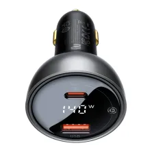 Автомобільний зарядний пристрій Baseus Digital Display PD 3.1 Dual Fast Charger Car Charger 140W USB+Type-C + Кабель Type-C to Type-C 240W 1м Чорний