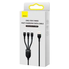 Кабель Baseus Flash Series 2 3-in-1 Fast Charging Data Cable USB to Lightning+Type-C+MicroUSB 100W 1.2m Чорний