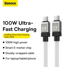 Кабель Baseus CoolPlay Series Fast Charging Data Cable Type-C to Type-C 100W 20V 5A 1m Білий