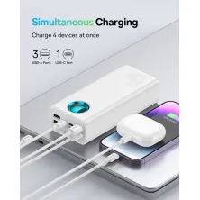 УМБ Baseus Amblight 26800mAh 65W 6A з технологією QC3.0+PD3.0 4USB+Type-C+ кабель Type-C to Type-C 100W 20V/5A 1м Білий