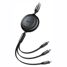 Кабель Baseus Bright Mirror 2 Series Retractable 3-in-1 Fast Charging Data Cable USB to Lightning+Type-C+MicroUSB 3.5А 1.1m Черный