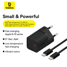 Сетевое зарядное устройство Baseus GaN5 Mini Fast Charger 1C PD3.0 30W Type-C 3A + кабель Baseus Type-C to Type-C 100W 20V/5A 1м Черный