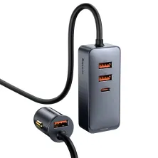Автомобільний зарядний пристрій Baseus Share Together PPS multi-port Fast Charging Car Charge 120W 3USB+Type-C з подовжувачем 1.5м Сірий
