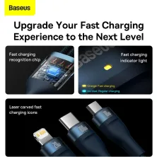 Кабель Baseus Flash Series 2 3-in-2 Fast Charging Data Cable  USB+Type-C to Lightning+Type-C+MicroUSB 100W 1.2m Синий