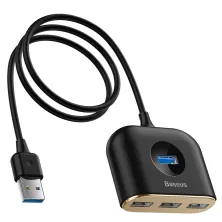 USB-хаб Baseus 5in1 Square Round HUB Adapter Type-A to USB3.0, USB2.0*3, Micro USB кабель 1м Чорний