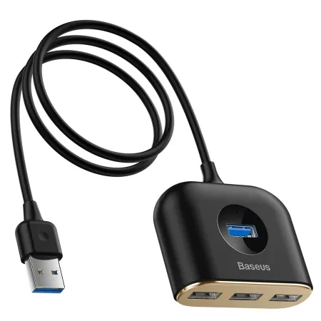 USB-хаб Baseus 5in1 Square Round HUB Adapter Type-A to USB3.0, USB2.0*3, Micro USB кабель 1м Чорний