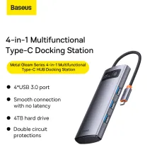USB-хаб Baseus 4in1 Metal Gleam 4-Port Type-C HUB Adapter Type-C to USB3.0*4 Серый
