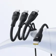 Кабель Baseus Flash Series 3 3-in-1 Fast Charging Data Cable  Type-C to Lightning+Type-C+Type-C 100W 1.5m Чорний