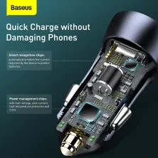 Автомобільний зарядний пристрій Baseus Golden Contactor Pro Dual Quick Charger Car Charger 40W USB+Type-C + Кабель USB to Type-C 1м Сірий