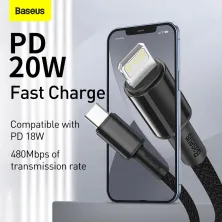Кабель Baseus High Density Braided Fast Charging Data Cable Type-C to Lightning PD 20W 1m Черный