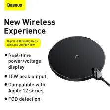 Бездротовий зарядний пристрій Baseus LED Display Gen 2 Wireless Charger с технологией Qi 15W Чорний