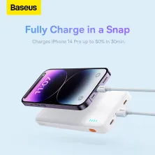 УМБ Baseus Airpow Fast Charge 10000mAh 20W 3A з технологією QC3.0+PD3.0 USB+Type-C Білий