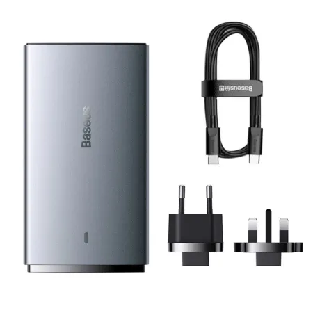 Сетевое зарядное устройство Baseus GaN5 Pro Ultra-Slim Fast Charger 65W USB+Type-C + кабель Baseus Type-C to Type-C 100W 20V/5A 1м Универсальное Серый