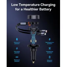 Автомобильное зарядное устройство Baseus Enjoyment Pro Retractable 60W USB и c встроенным кабелем 2-in-1 Type-C и Lightning  0.70м Черный