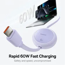 Кабель Baseus Free2Pull Mini Charging Data Cable Type-C to Type-C 60W 1m Фіолетовий