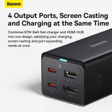 Сетевое зарядное устройство Baseus GaN5 Pro Desktop Fast Charger 67W USB+2Type-C+HDMI + кабель Baseus Type-C to Type-C 100W 20V/5A 1м Черный