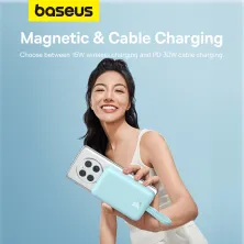 УМБ Baseus Magnetic Mini Wireless Fast Charge 10000mAh 30W 3A QC3.0+PD3.0 з функцією MagSafe та Qi 15W і Type-C 30W кабелем Блакитний