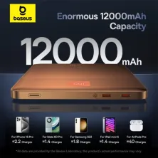 УМБ Baseus Blade Blade2 Fast-Charging Power Bank 12000mAh 65W 6A с технологией QC3.0+PD3.0 + кабель Type-C to Type-C 100W 20V/5A 1м Оранжевый
