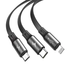 Кабель Baseus Fabric Flexible 3-in-1 Fast Charging Data Cable USB to Lightning+Type-C+MicroUSB 3.5А 1.2m Черный