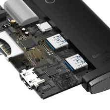 USB-хаб Baseus 6in1 Lite Series 6-Port Type-C HUB Adapter Type-C to USB3.0*2, Type-C*1, 4KHDMI, TF, SD  Черный