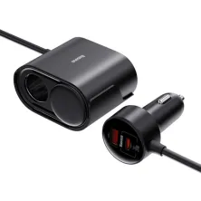Автомобільний зарядний пристрій Baseus High Efficiency Pro 1-for-2 Car Cigarette Lighter 30W USB+Type-C + 2 Прикурювача Чорний