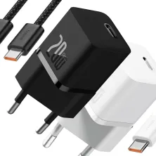 Сетевое зарядное устройство Baseus GaN5 Mini Fast Charger 1C PD3.0 20W Type-C 3A + кабель Baseus Type-C to Type-C 100W 20V/5A 1м Белый