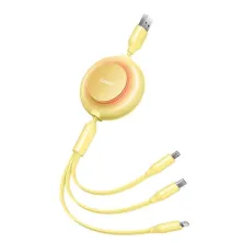 Кабель Baseus Bright Mirror 2 Series Retractable 3-in-1 Fast Charging Data Cable USB to Lightning+Type-C+MicroUSB 3.5А 1.1m Желтый