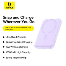 УМБ Baseus EnerFill FM11 Ultra-Mini Magnetic 2in1 10000mAh 22.5W 3A QC3.0+PD3.0 з Бездротовою зарядкою Qi 15W Фіолетовий