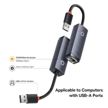 USB Переходник Baseus Lite Series Ethernet 100 Mbps Type-A to RJ45 Сірий