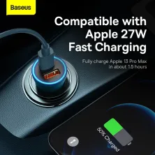 Автомобильное зарядное устройство Baseus Golden Contactor Max Dual Fast Charger Car Charger 60W USB+Type-C Голубой