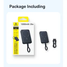 УМБ Baseus EnerFill FM11 Qi Magnetic 10000mAh 30W с функцией MagSafe и Qi 15W и встроенным кабелем Type-C 30W Черный