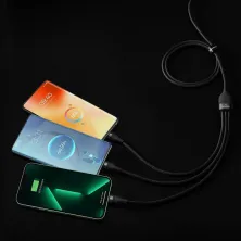 Кабель Baseus Flash Series 2 3-in-1 Fast Charging Data Cable Type-C to Lightning+Type-C+MicroUSB 100W 1.5m Чорний