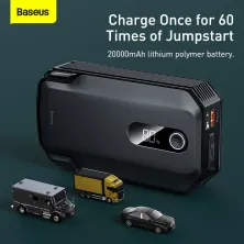 Пускозарядний пристрій Бустер Baseus MAX Car Jamp Starter Super Energy 3in1 12V 20000mAh 2000A з функцією Павербанка 5V/3A та LED фонарика Чорний