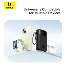 УМБ Baseus Qpow2 Dual-Cable 20000mAh 30W з технологією QC3.0+PD3.0 и 2*Type-C 30W кабелем Чорний