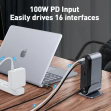 USB-хаб Baseus 16in1 Working Station Multifunctional HUB Adapter Type-C to USB3.0*3, USB2.0*2, SD, microSD, Type-C*2, 4KHDMI, VGA, AUX, RG45 Сірий
