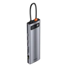 USB-хаб Baseus 11in1 Metal Gleam 11-Port Type-C HUB Adapter Type-C to USB3.0*3, Type-C(PD)*1, 4KHDMI*2, VGA, RJ45, AUX, TF, SD Сірий