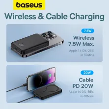 УМБ Baseus Magnetic Mini Wireless Fast Charge 2in1 5000mAh 20W 2.4A QC3.0+PD3.0 з Бездротовою зарядкою Qi 15W Чорний