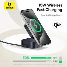 Бездротовий зарядний пристрій Baseus PicoGo Series 2-in-1 Magnetic з функцією MagSafe і Qi2 15W та вбудованим кабелем Type-C 67W Чорний