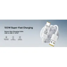 Кабель Baseus Gem Series Fast Charging Data Cable USB to Type-C 100W 20V 5A 1m Белый