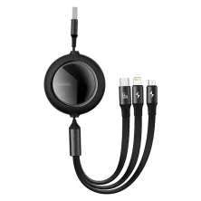 Кабель Baseus Bright Mirror Retractable 3-in-1 Fast Charging Data Cable USB to Lightning+Type-C+MicroUSB 66W 1.2m Черный